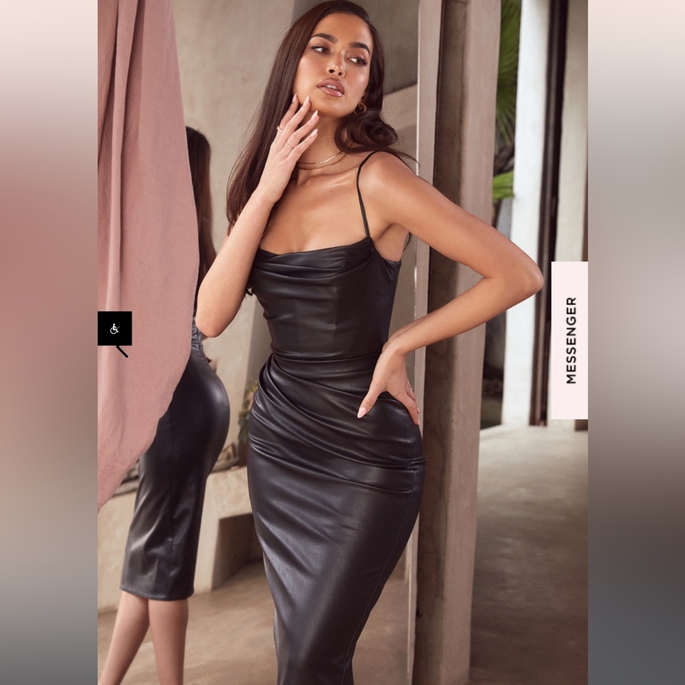 HOUSE OF CB LONDON - Black Vegan Leather “Luanne Dress” BRAND NEW